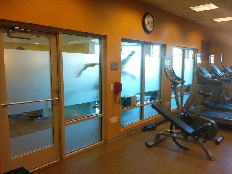 Dusted Crystal Film Gives Great Privacy in This Fitness Room - 3M Decorative Window Film in Utah - Glamour Glaze
